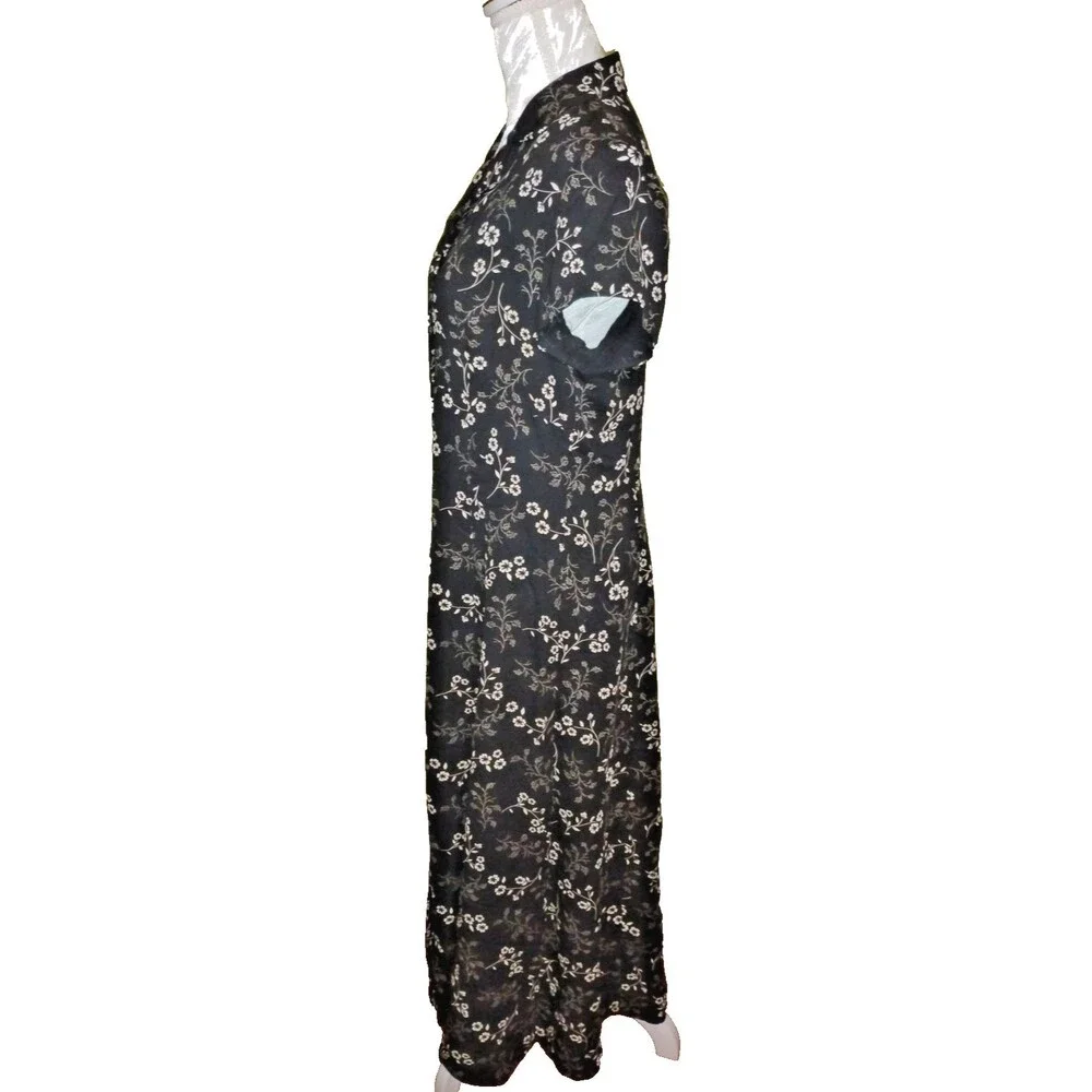 Casual Corner Annex Black White Floral Maxi Dress Sweetheart Collar Button Vneck - Picture 3 of 12